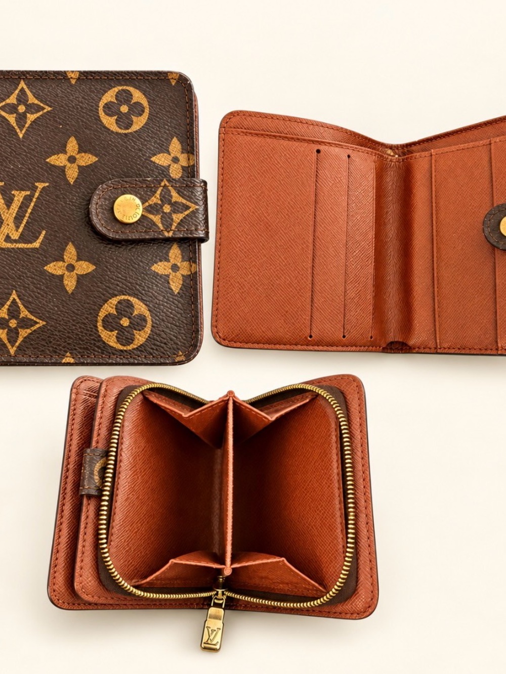 Louis Vuitton Brown Monogram Compact Wallet with Tan Interior